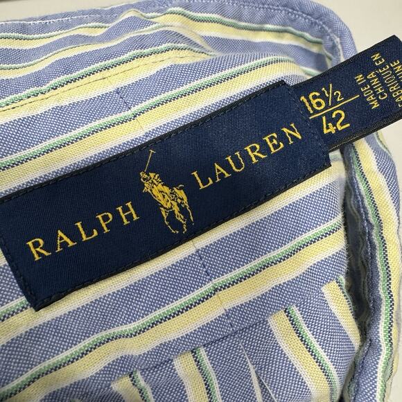 Ralph Lauren Mens Dress Shirt 16.5 Blue Striped Small Pony Button Down Preppy - Picture 10 of 12